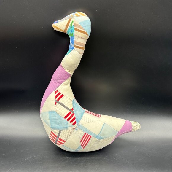 Handmade Patchwork Stuffed Goose Pillow Farmhouse Decor Purple White Quilted - Picture 2 of 9